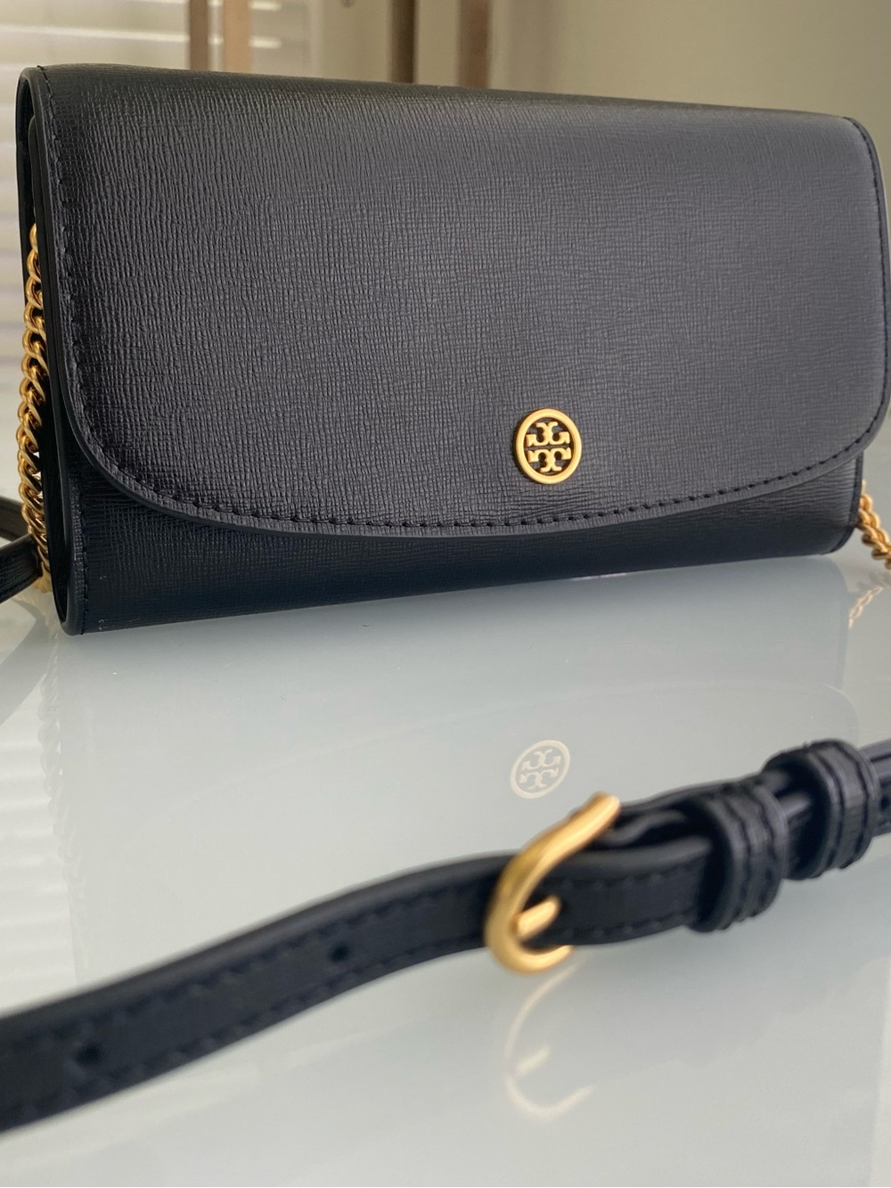 Tory Burch Black Leather Crossbody Wallet